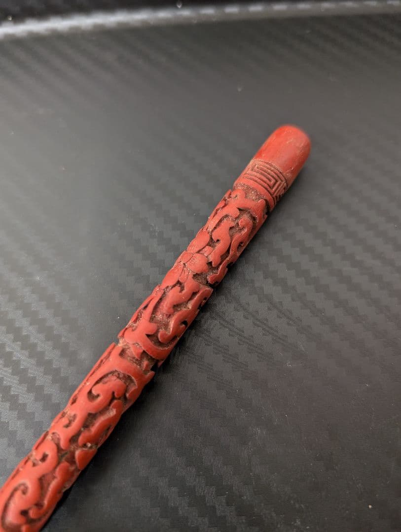 中国美術　漆　堆朱　書道筆　穂なし　全長約28cm