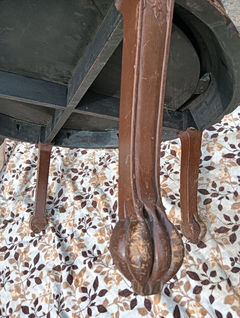 アンティーク彫刻家具 アジア 座卓 ちゃぶ台 猫脚 骨董