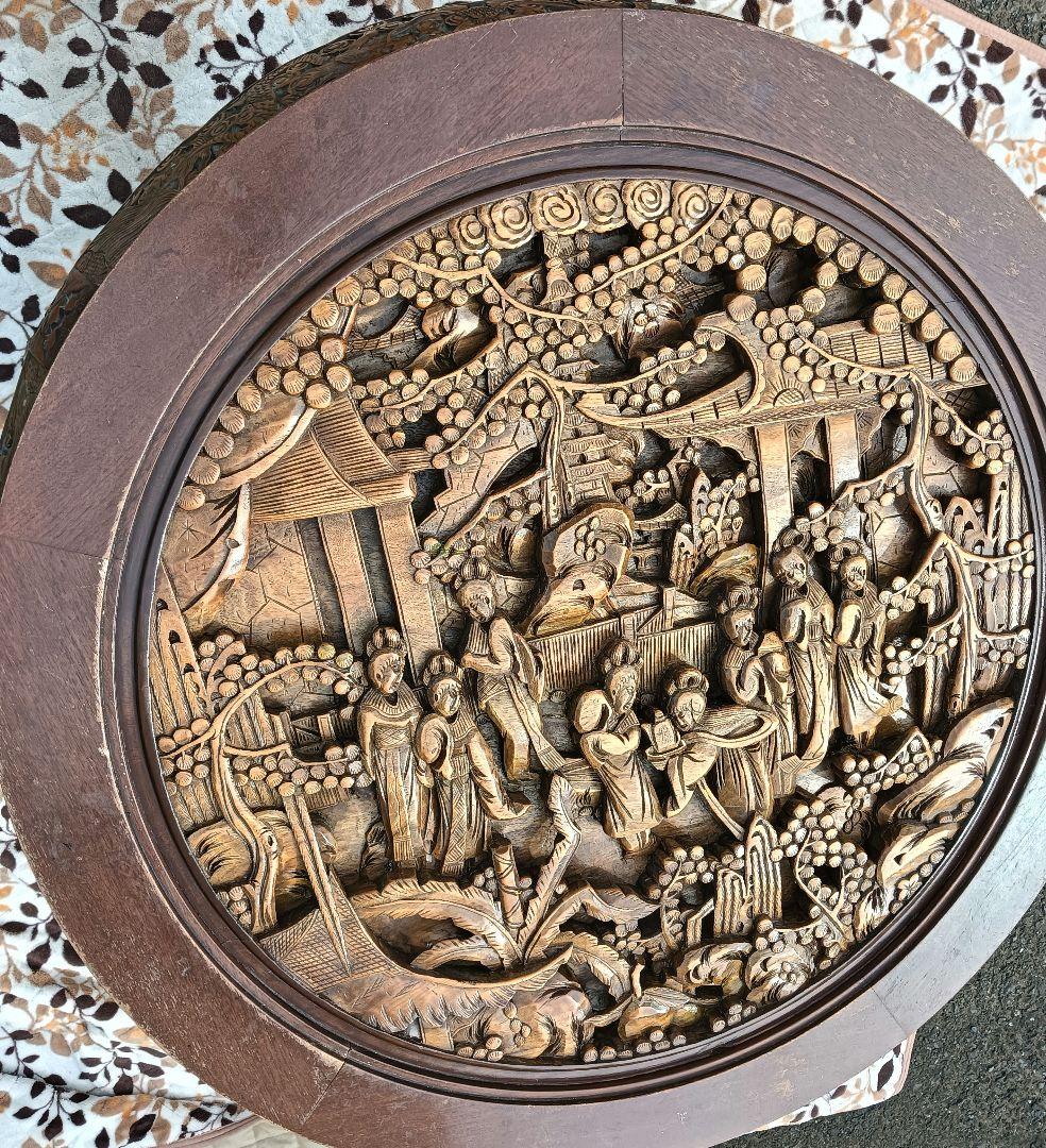 アンティーク彫刻家具 アジア 座卓 ちゃぶ台 猫脚 骨董