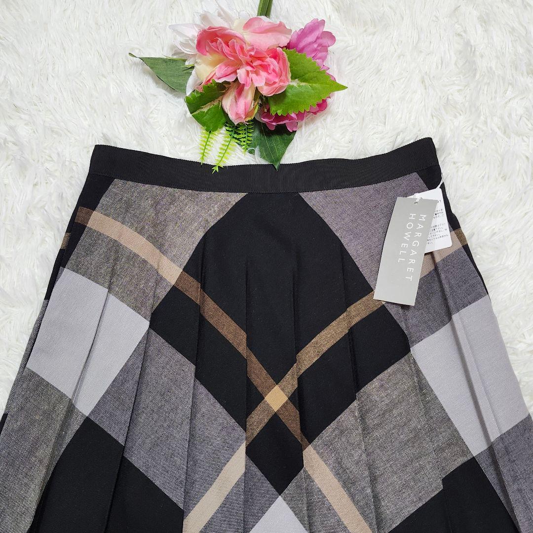 タグ付き☆マーガレットハウエル　ラージチェックウールブレンドスカート　プリーツ