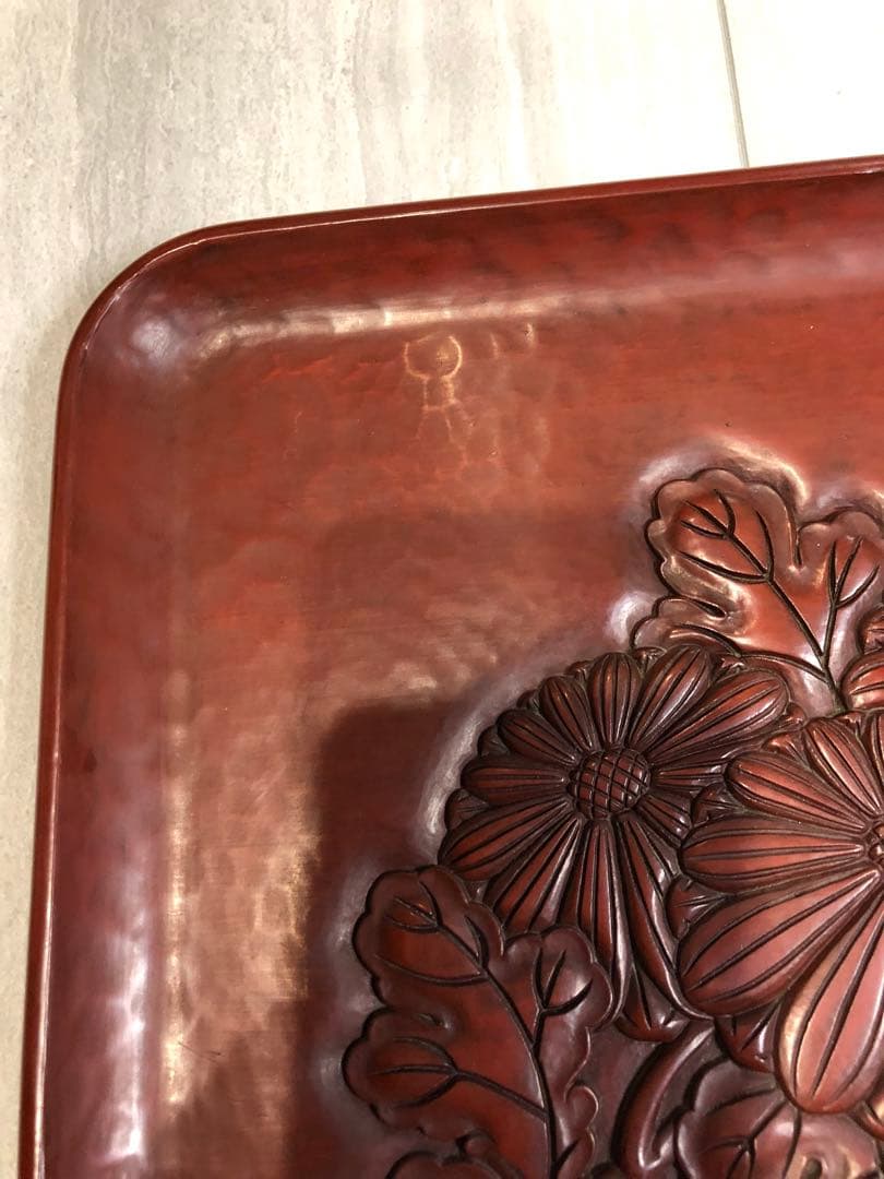 鎌倉彫　菊　竹　お盆　漆器　アンティーク