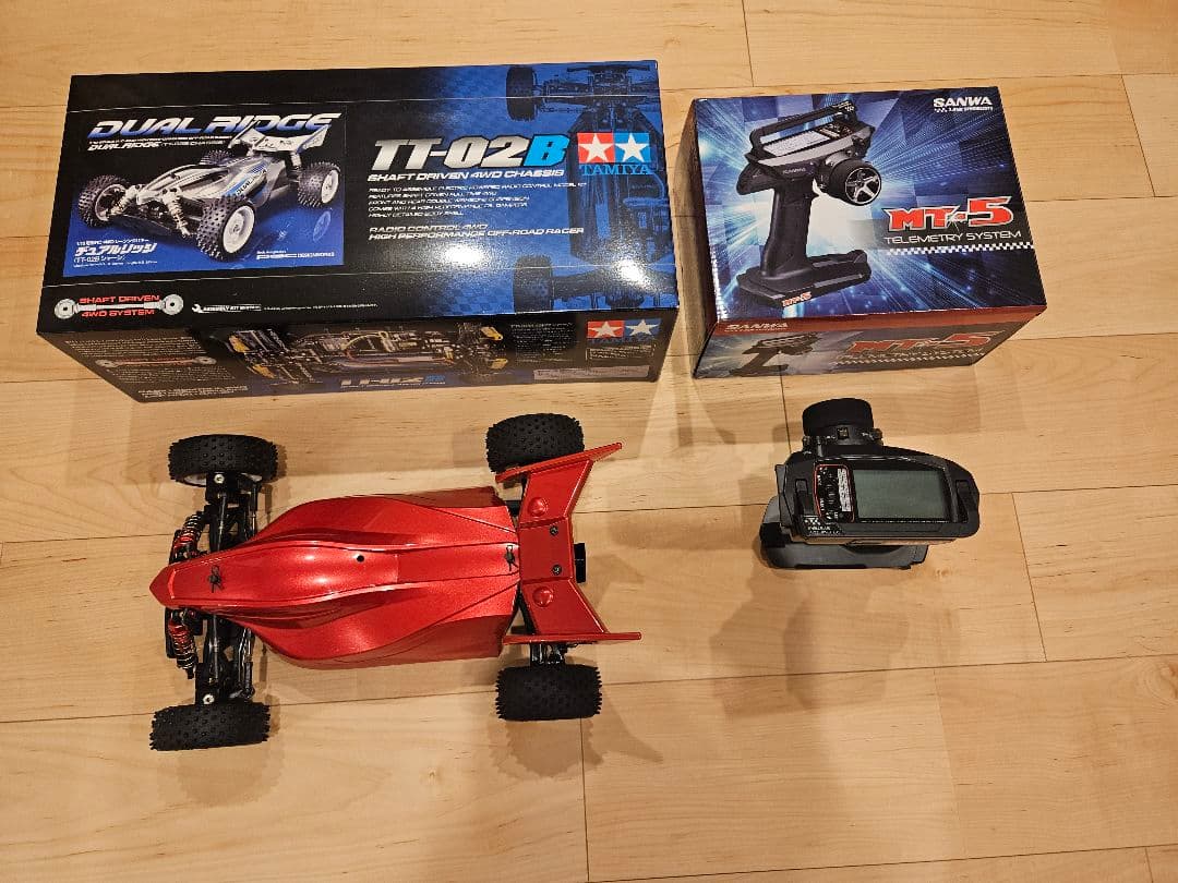 タミヤ TT-02B バギー レッド、サンワ MT-5リモコン付