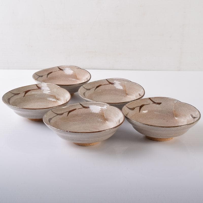 和食器　唐津焼　武村利左衛門作　絵唐津　向付　五客　共箱　V　R8437