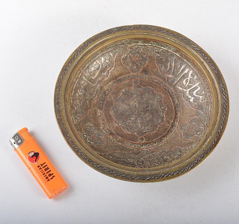 中国　チベット　古銅鍍金象嵌　饕餮文　皿　V　R5205