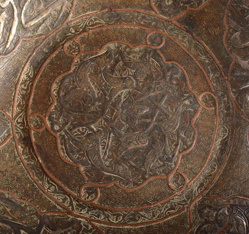 中国　チベット　古銅鍍金象嵌　饕餮文　皿　V　R5205