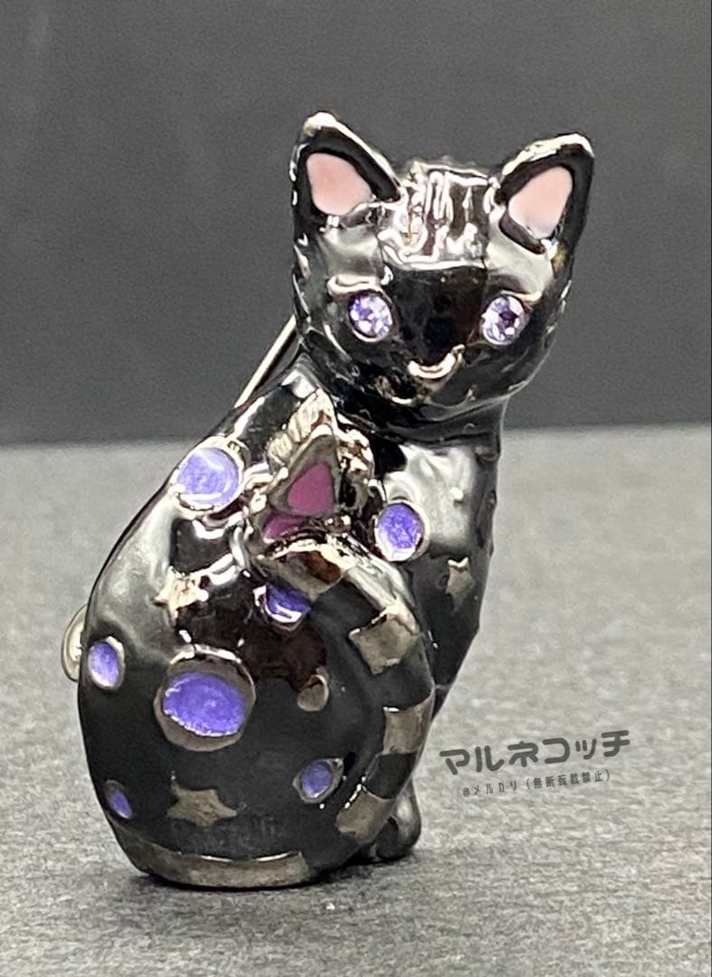アナスイ　黒猫と蝶々　ブローチ　ベンガル　猫　ネコ　ねこ