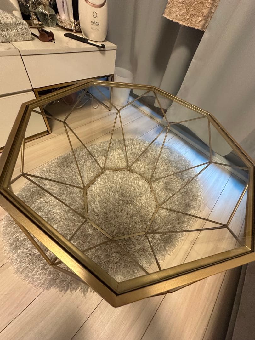 八角形ガラスローテーブル ゴールド