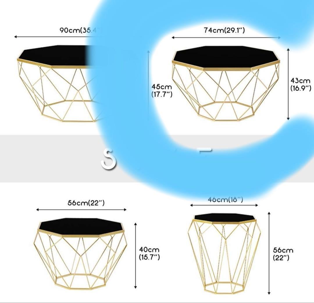 八角形ガラスローテーブル ゴールド