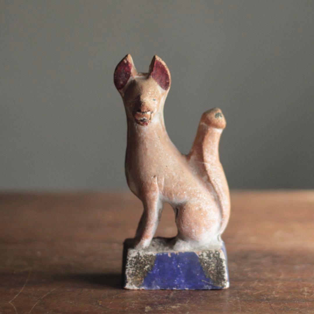 古い 土人形 お稲荷さん 彩色 古道具 アンティーク 古美術 オブジェ 狐