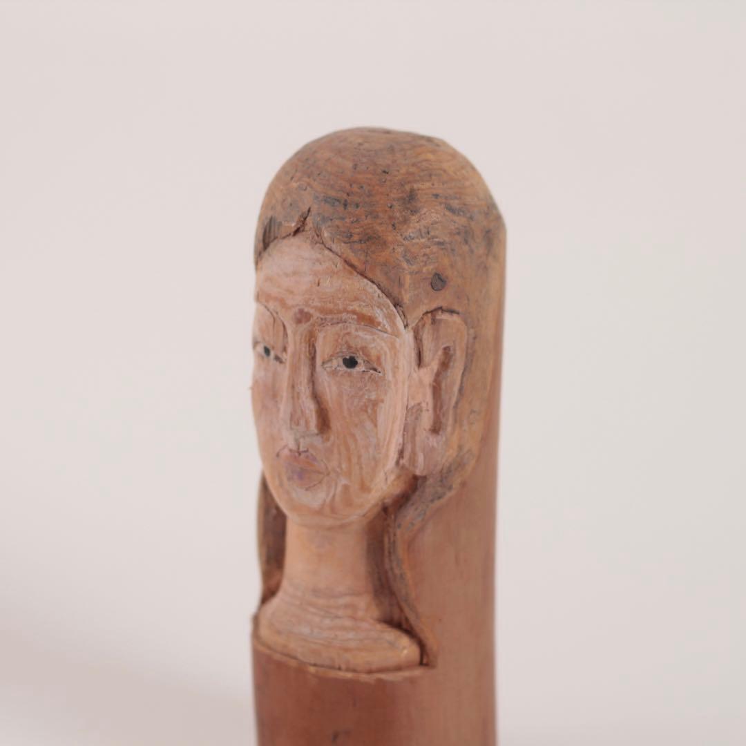 不思議な 木彫 人物像 No.2 古道具 アンティーク オブジェ