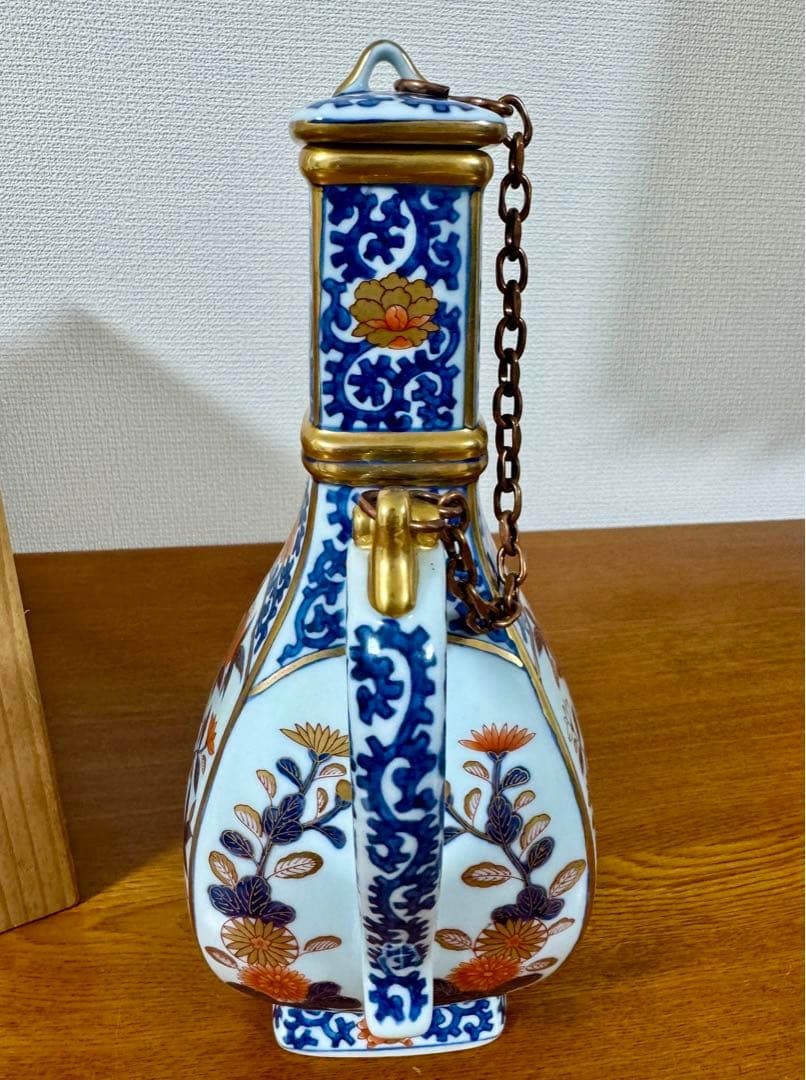 林九郎　染錦古伊万里　柘榴面取水注　共箱