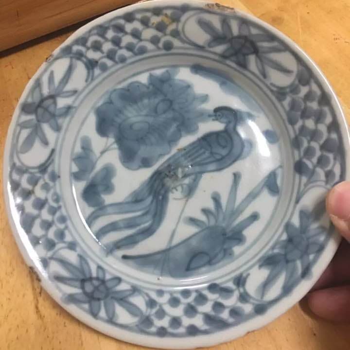 明時代 大皿 中国古美術 花鳥 青花