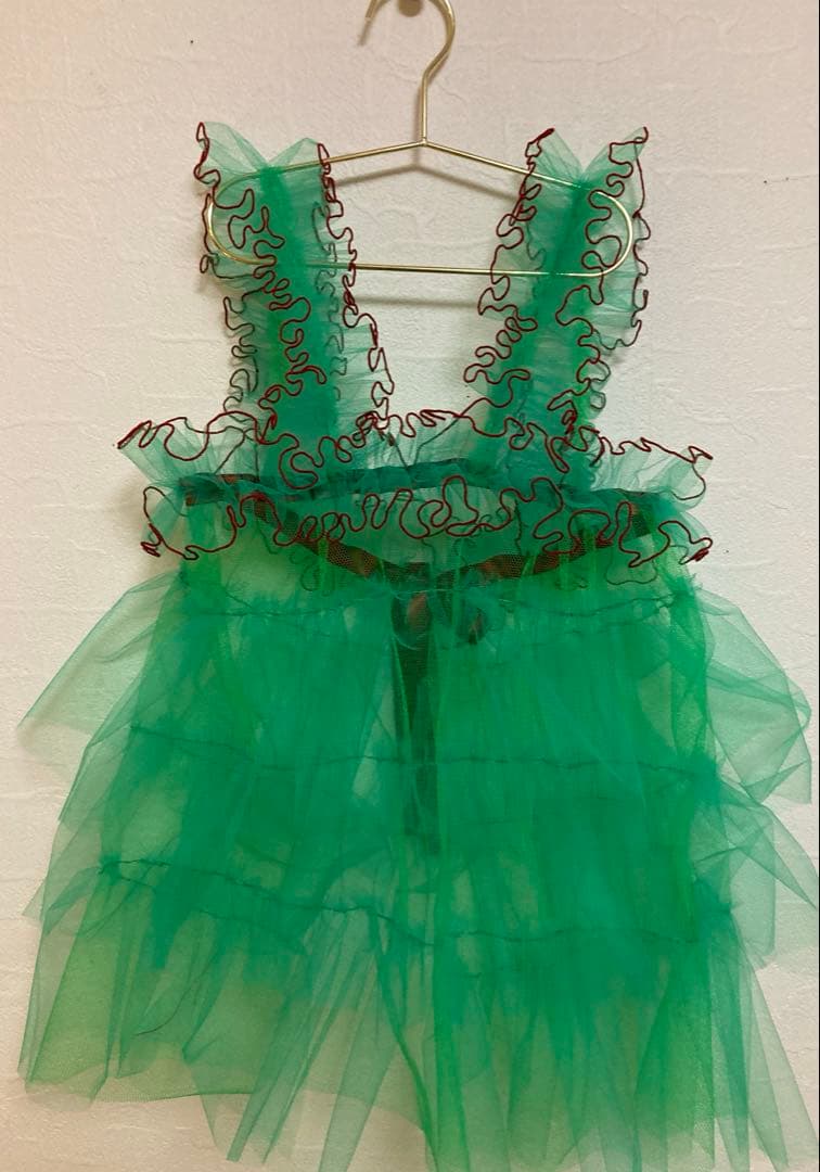 チュール　七五三　被布　グリーン　緑　女の子　レトロ　着物　エプロン