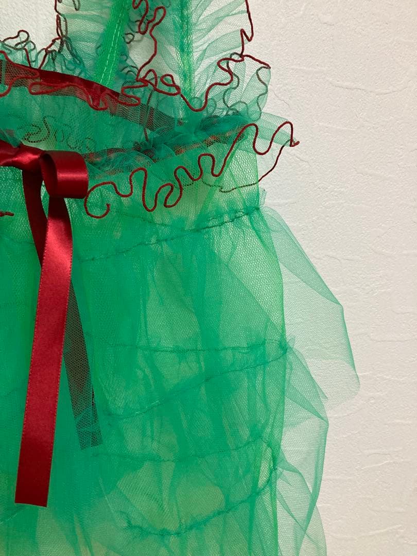 チュール　七五三　被布　グリーン　緑　女の子　レトロ　着物　エプロン