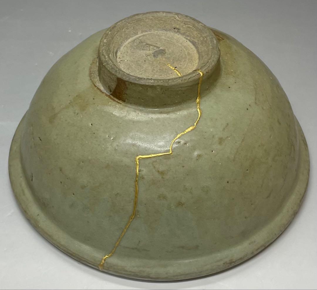 極め　桂又三郎識　花文様茶碗　北宋時代　仕覆　金直し 　d323