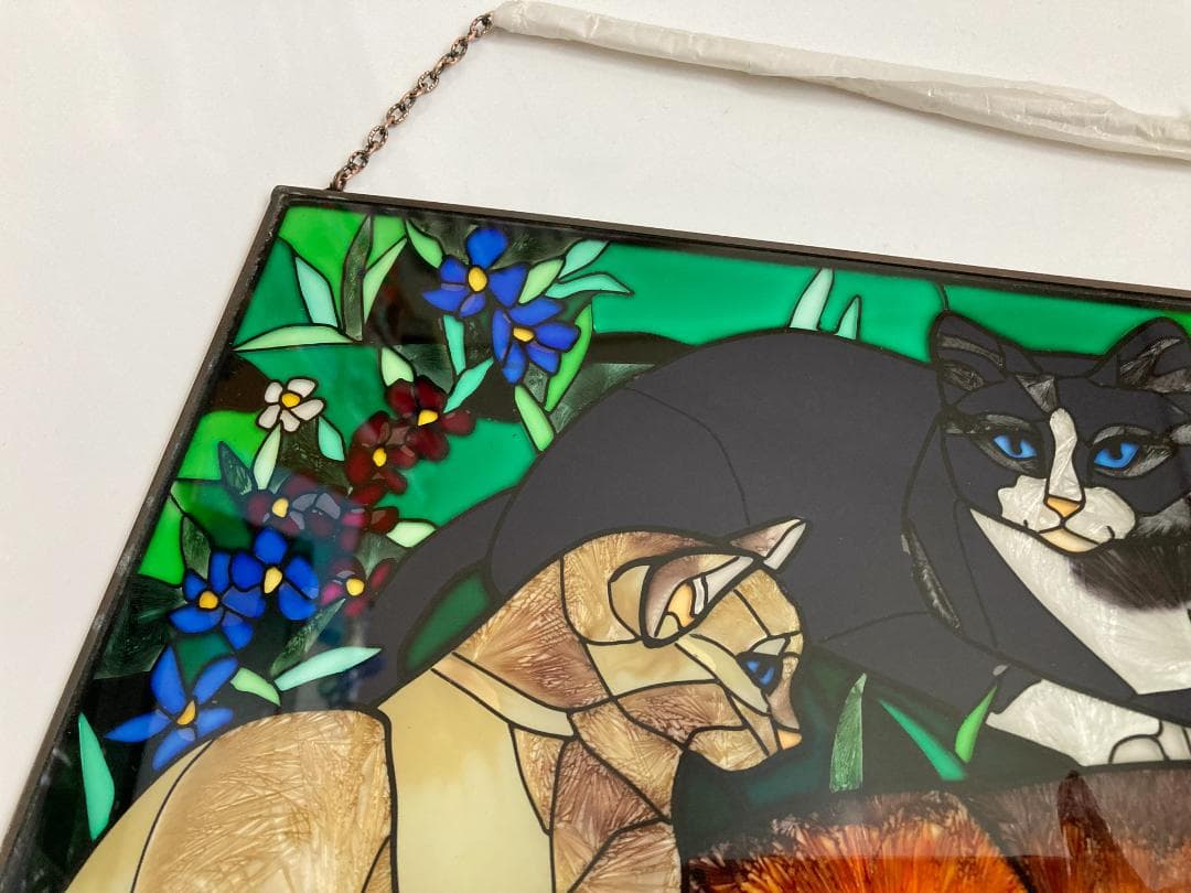 2001年 大判 ティファニー キャット ジョン・ベーカー ステンドグラス 猫