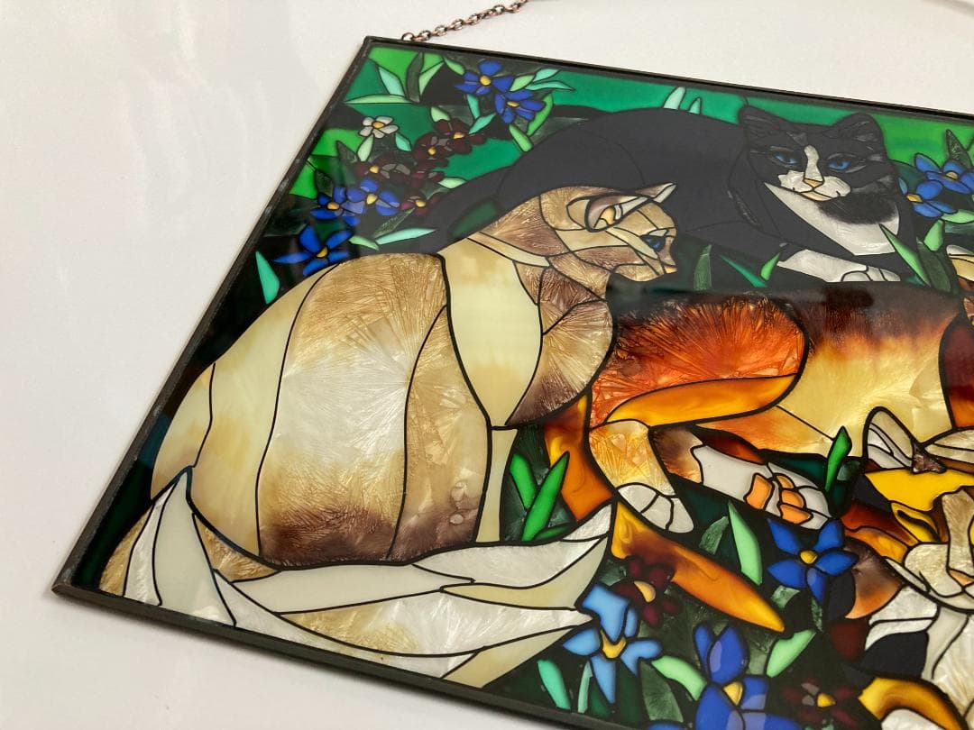 2001年 大判 ティファニー キャット ジョン・ベーカー ステンドグラス 猫