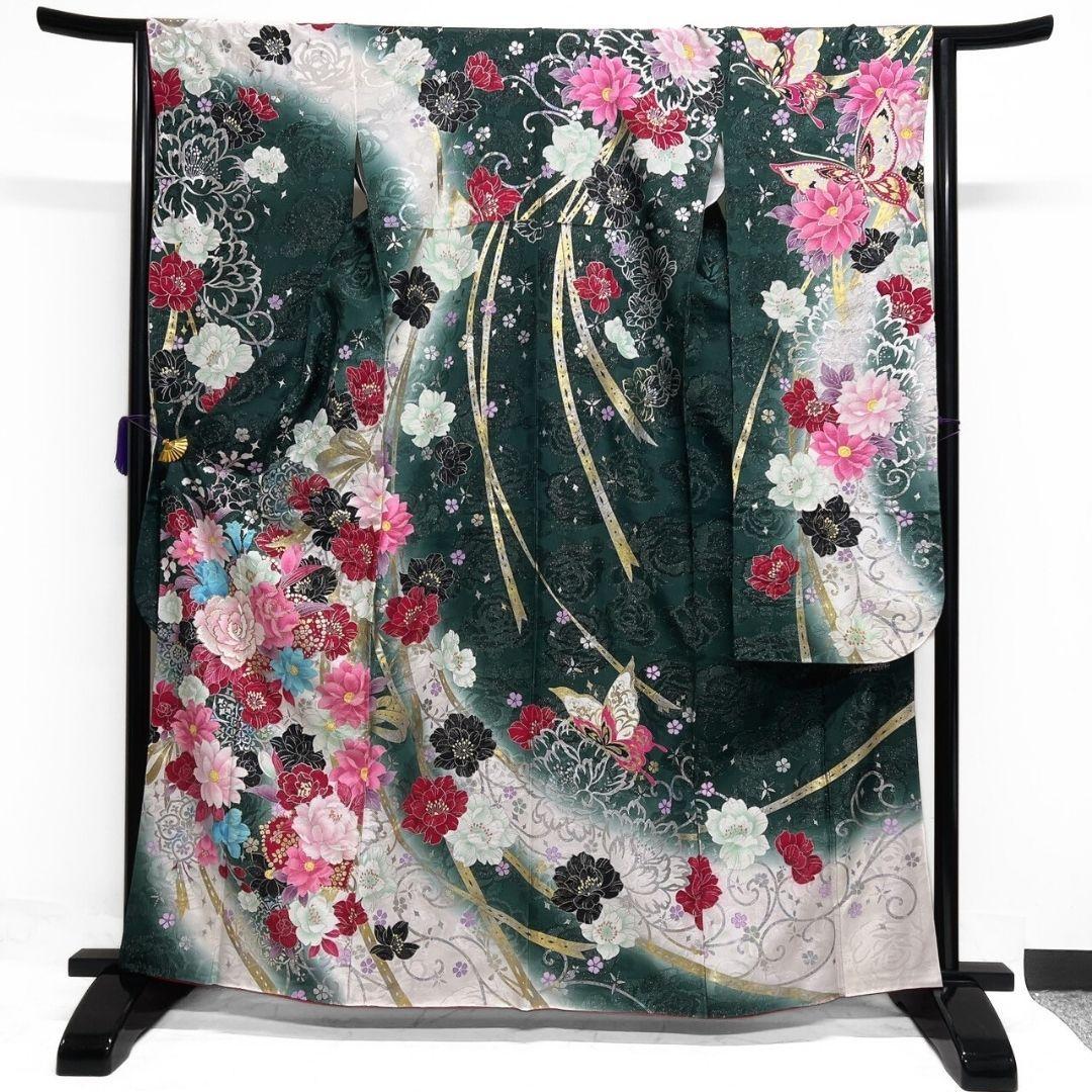 振袖　刺繍　金彩　銀通し　ラインストーン　花模様　晴れの日 着物 045a p