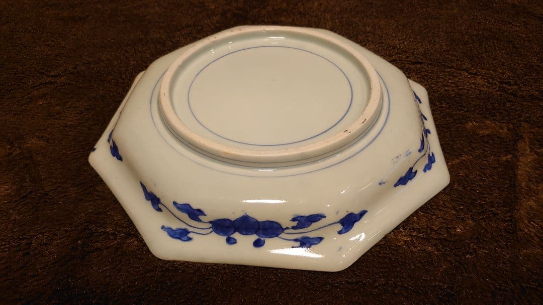 古伊万里　伊万里　染付　八角皿　龍宮城　江戸期　蔵出し　１客
