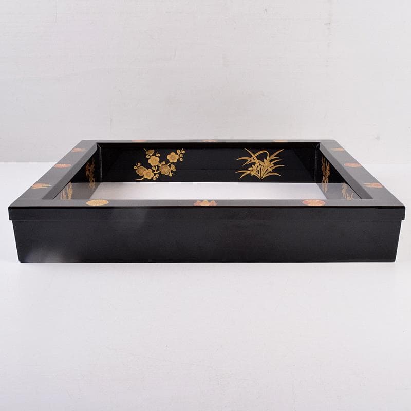 茶道具　塗師　宗勝作　真塗　菊桐四君子蒔絵　炉縁　共箱　V　8398A