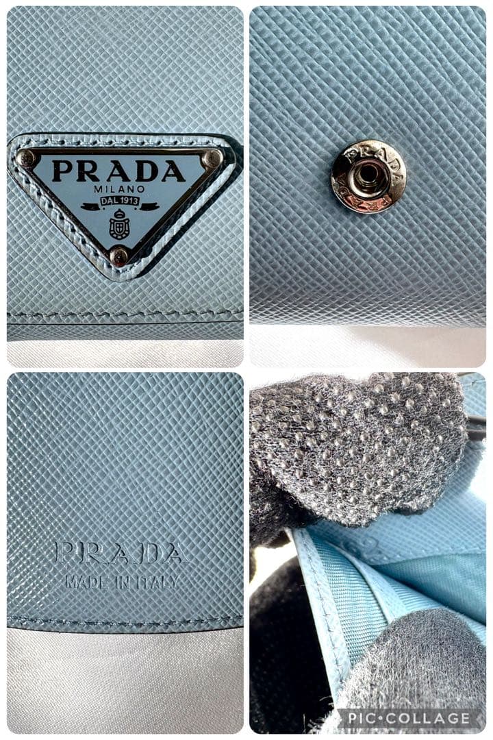 極美品✨プラダ 折り財布 三角ロゴ サフィアーノレザー ライトブルー