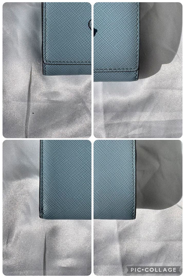 極美品✨プラダ 折り財布 三角ロゴ サフィアーノレザー ライトブルー