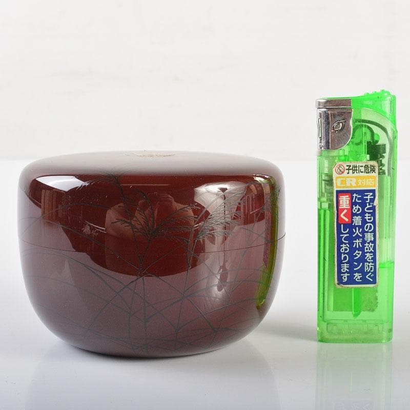 茶道具　加賀蒔絵師　竹内幸斎作　螺鈿装飾　鈴虫蒔絵　平棗　共箱　V　R6957