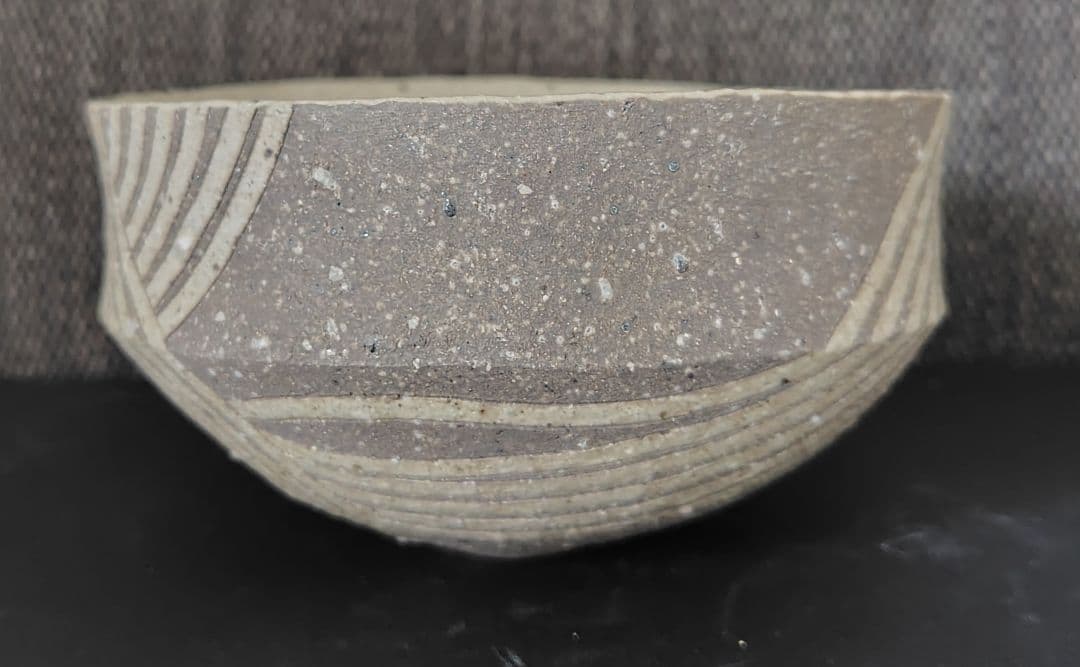 佐藤和彦 灰陶釉線文変形鉢 共箱 茶碗 鉢