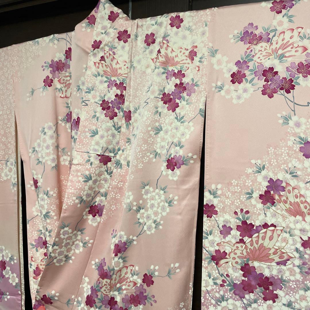 振袖　桜　蝶　ピンク　友禅　やまと誂え　リメイクにも