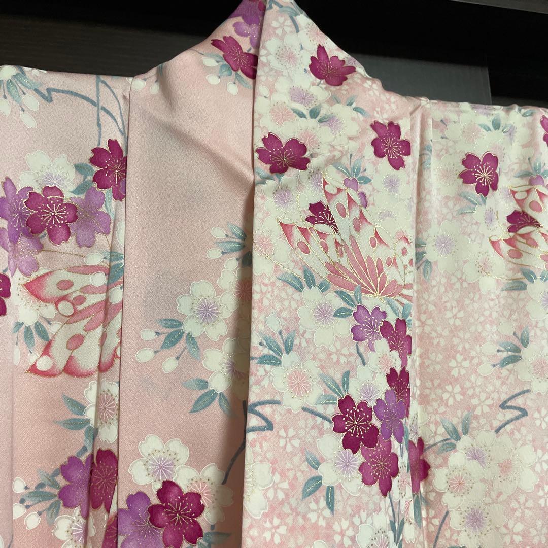 振袖　桜　蝶　ピンク　友禅　やまと誂え　リメイクにも