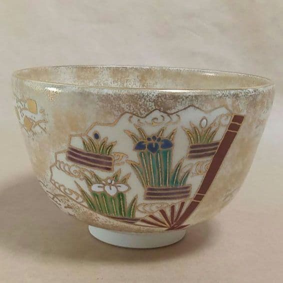 抹茶茶碗　亰焼　金砂子扇面