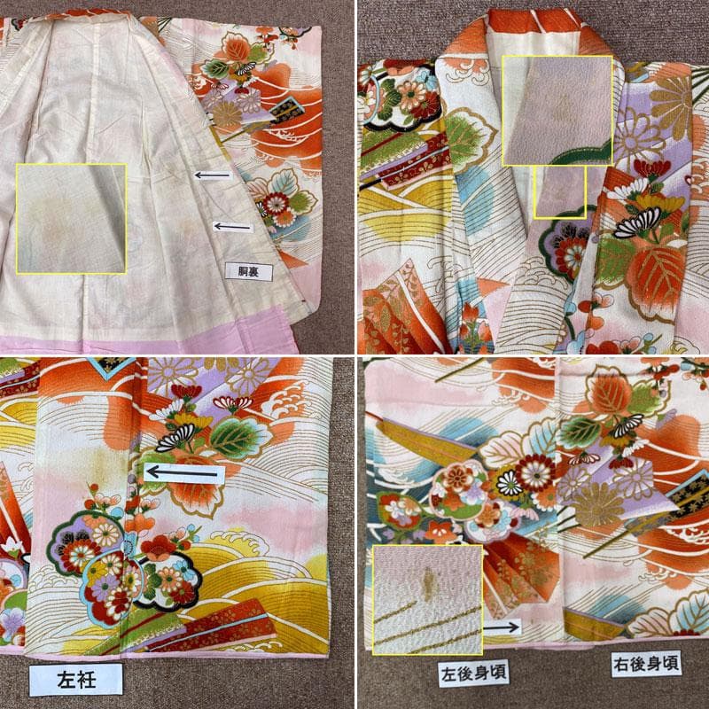 508ag11◎七五三 七歳 女児 アンティーク着物&丸帯 総柄 レトロ 白◎