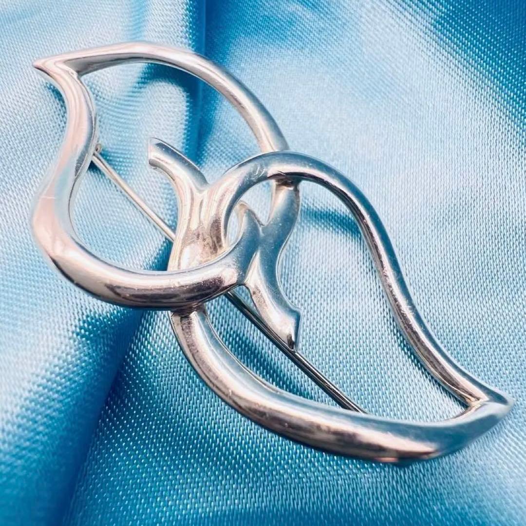 美品　ティファニー　シルバー　ブローチ　ダブル　リーフ