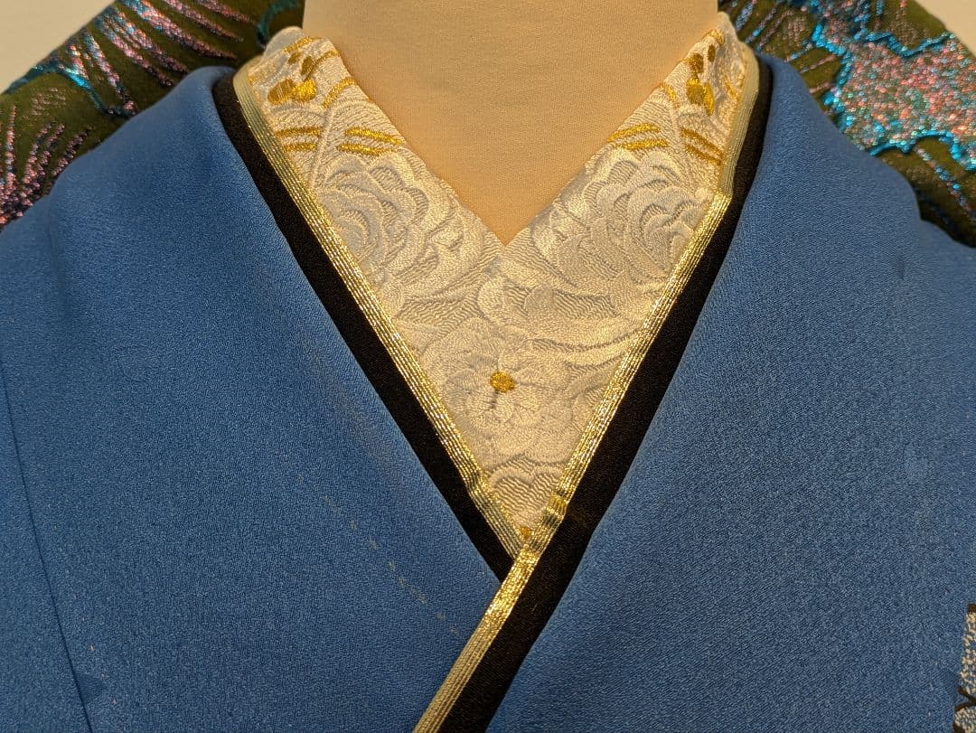 振袖フルセット 身丈168裄68 豪華振袖 金銀彩 青 黒 正絹 逸品 成人式