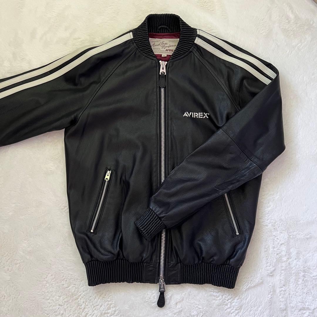 AVIREX ラムレザー トラックジャケット シングルライダース