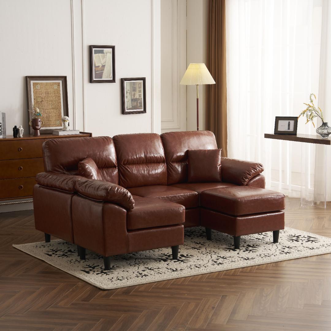 PU ソファ ソファーセット 5人掛け 2-5人掛け L字 クッション付 肘付き