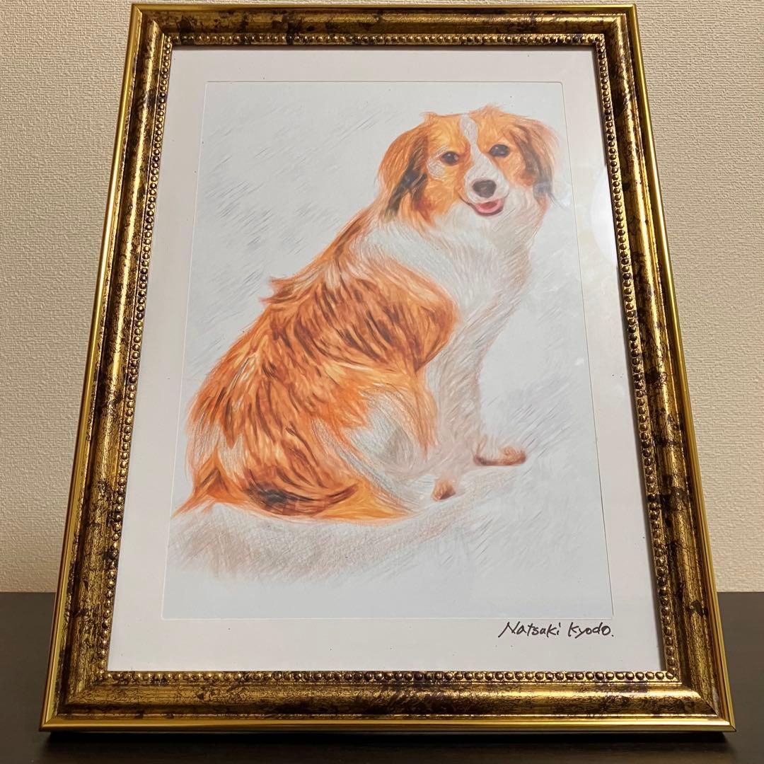 【コーイケルホンデュエ成犬】額装品　額縁寸法32.7㎝×24.0㎝×1.5㎝