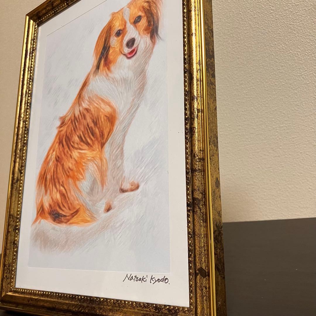 【コーイケルホンデュエ成犬】額装品　額縁寸法32.7㎝×24.0㎝×1.5㎝