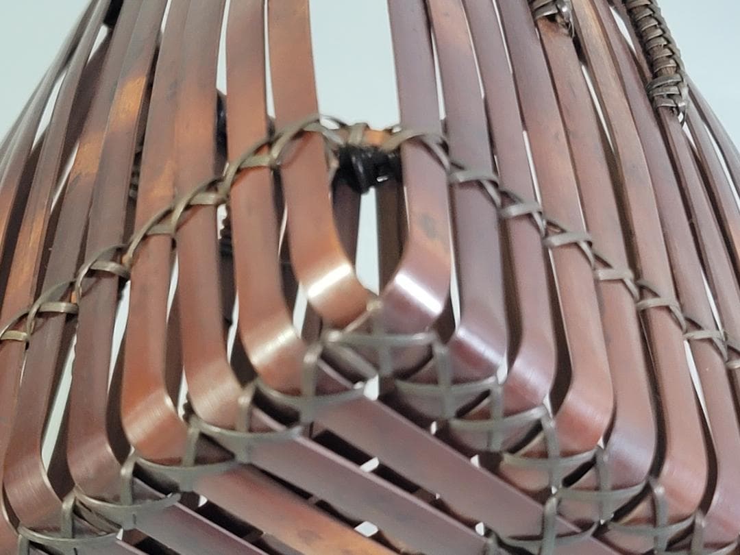 東山麓 東竹園斎作 煤竹網 四方形花籠 共箱 美品 DT606