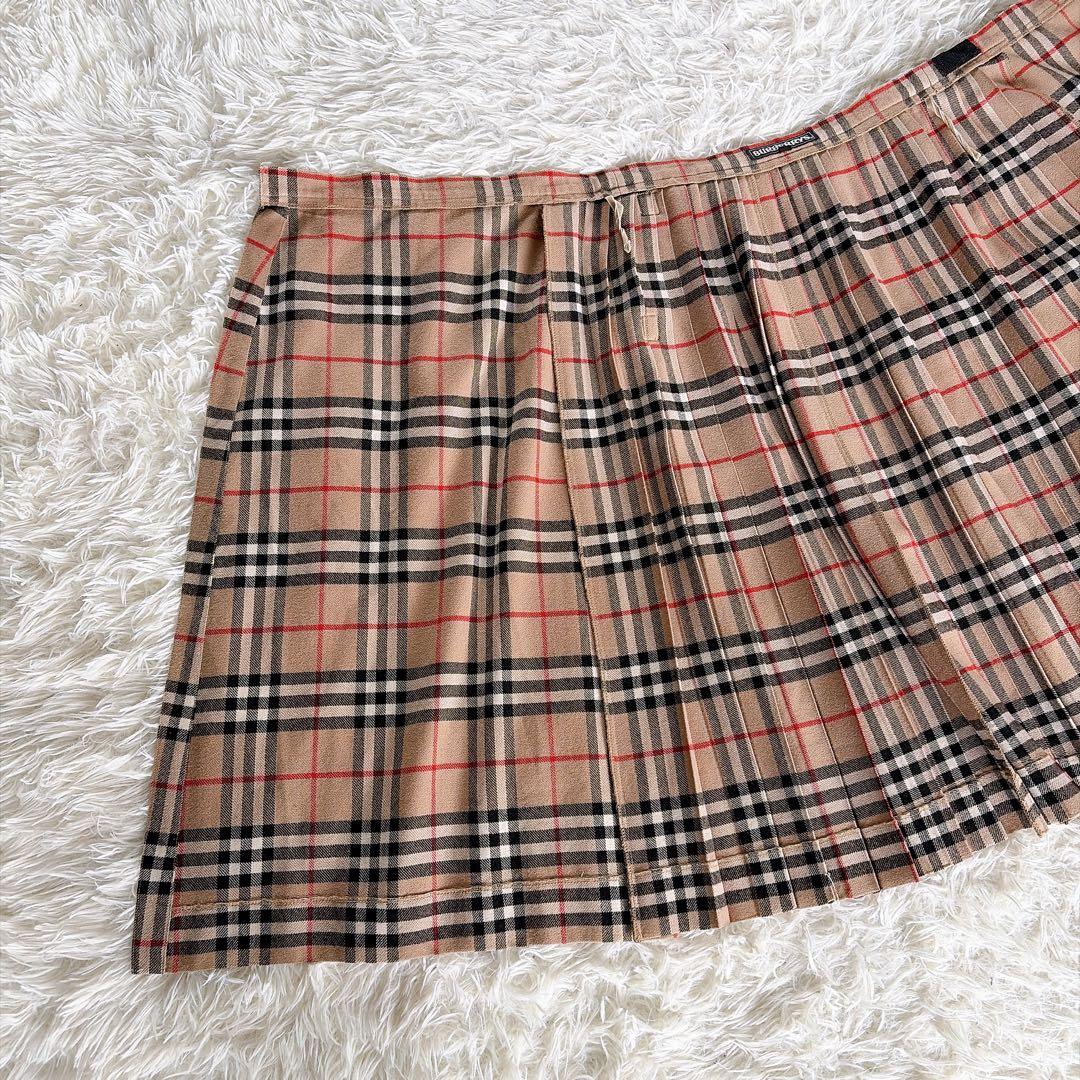 美品✨【バーバリーズ】ウール100%巻きプリーツスカート ノバチェック ベージュ