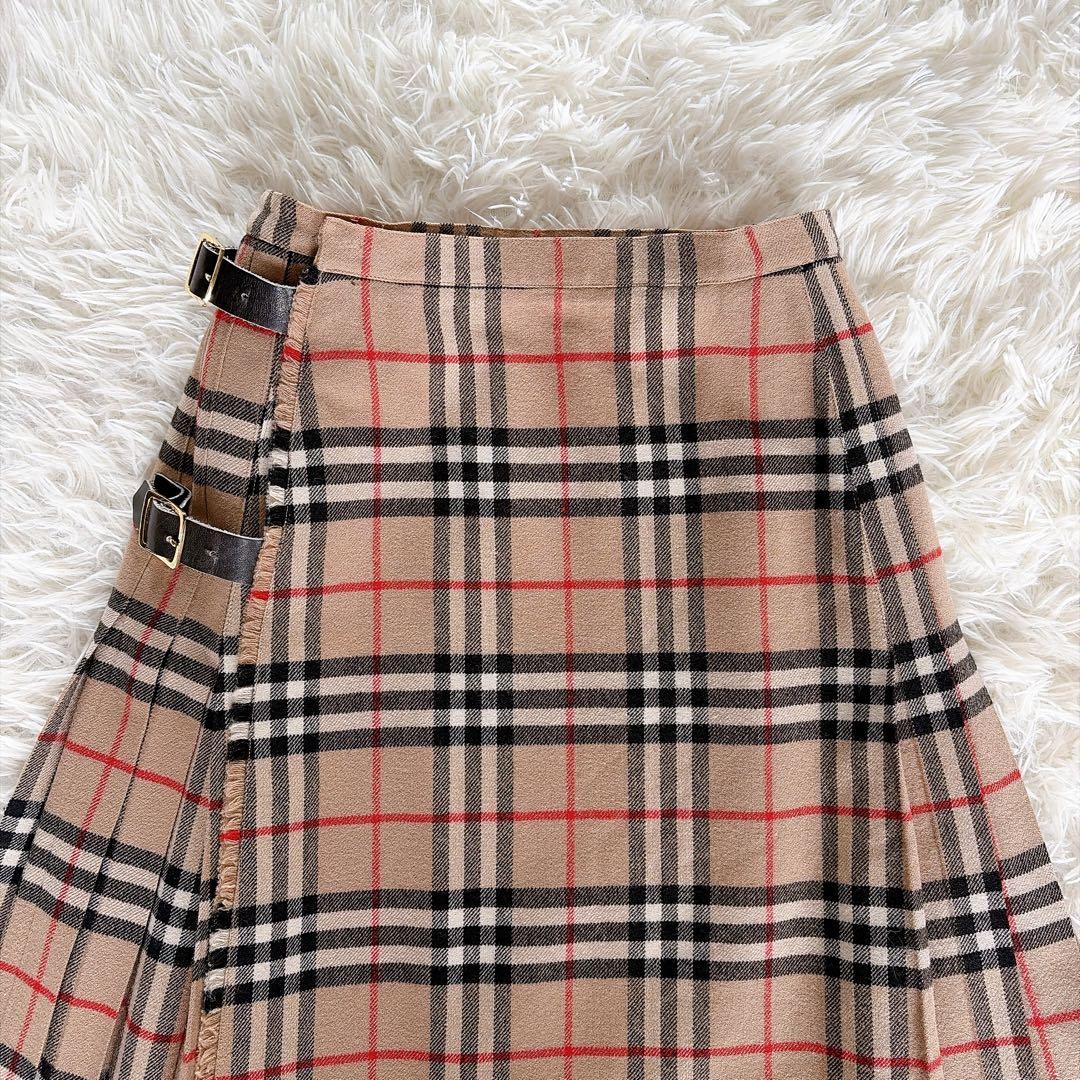 美品✨【バーバリーズ】ウール100%巻きプリーツスカート ノバチェック ベージュ