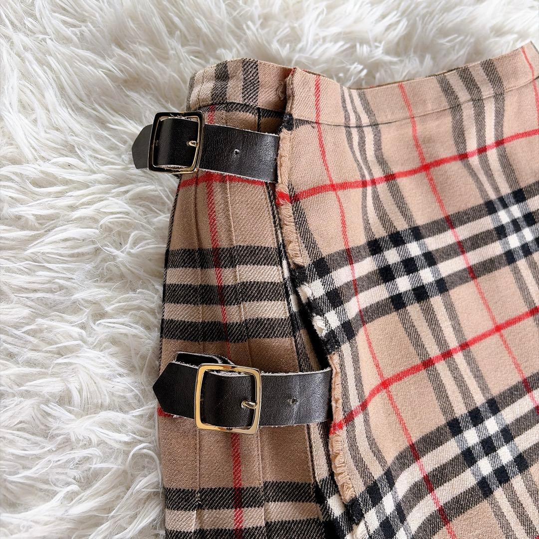 美品✨【バーバリーズ】ウール100%巻きプリーツスカート ノバチェック ベージュ