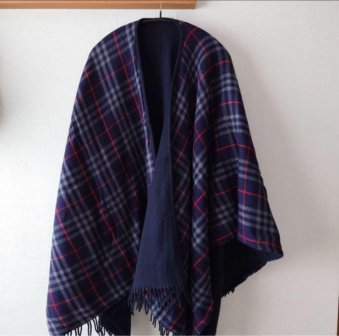 BURBERRYS ピュアラムウール チェックリバーシブルケープ
