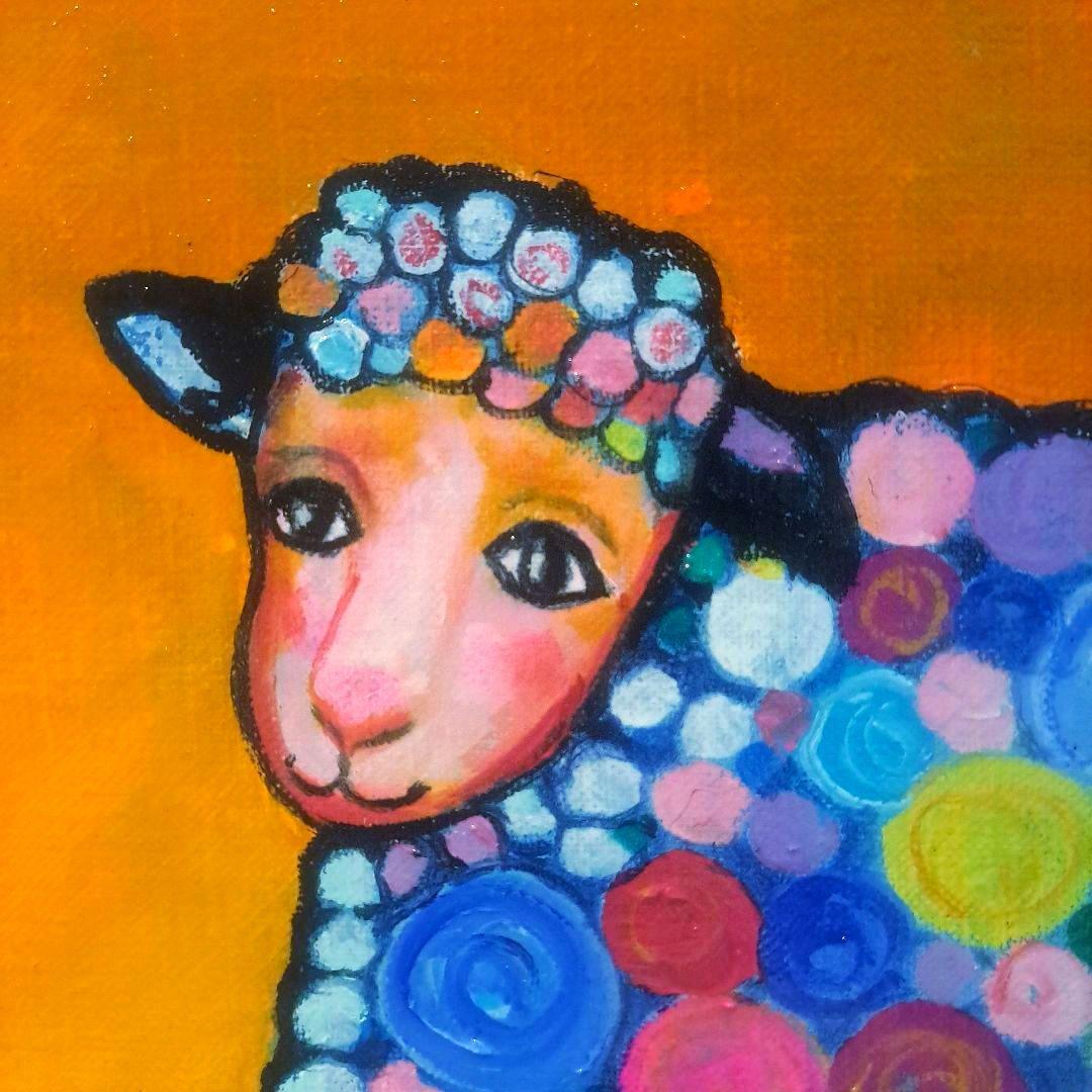 キャンバス油絵 　あり　くるくるカラフルSheep