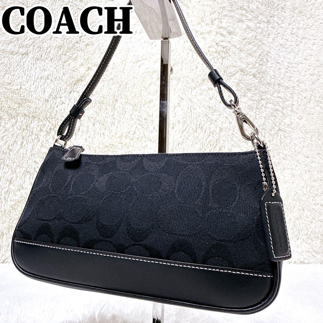 極美品✨コーチ アクセサリーポーチ キャンバス レザー ブラック シグネチャー