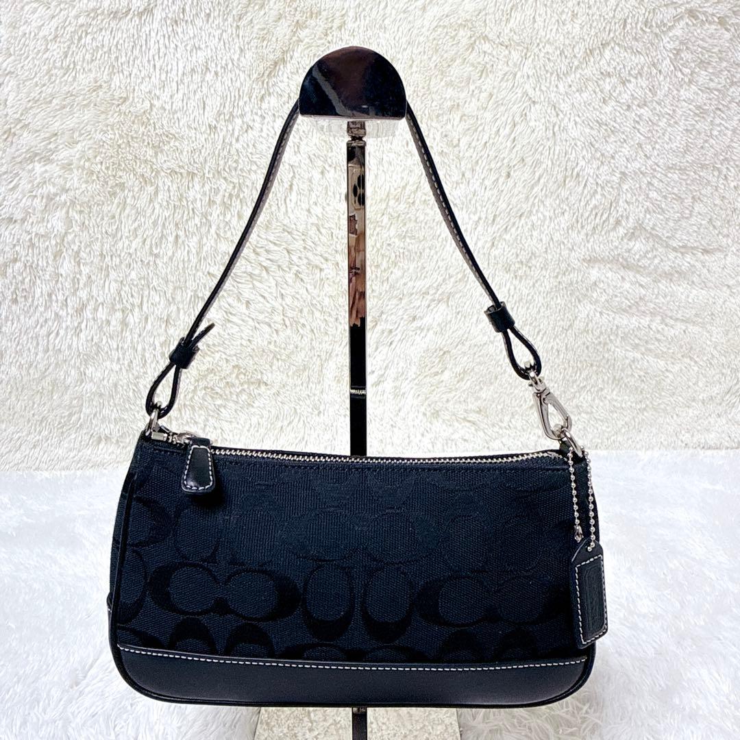 極美品✨コーチ アクセサリーポーチ キャンバス レザー ブラック シグネチャー