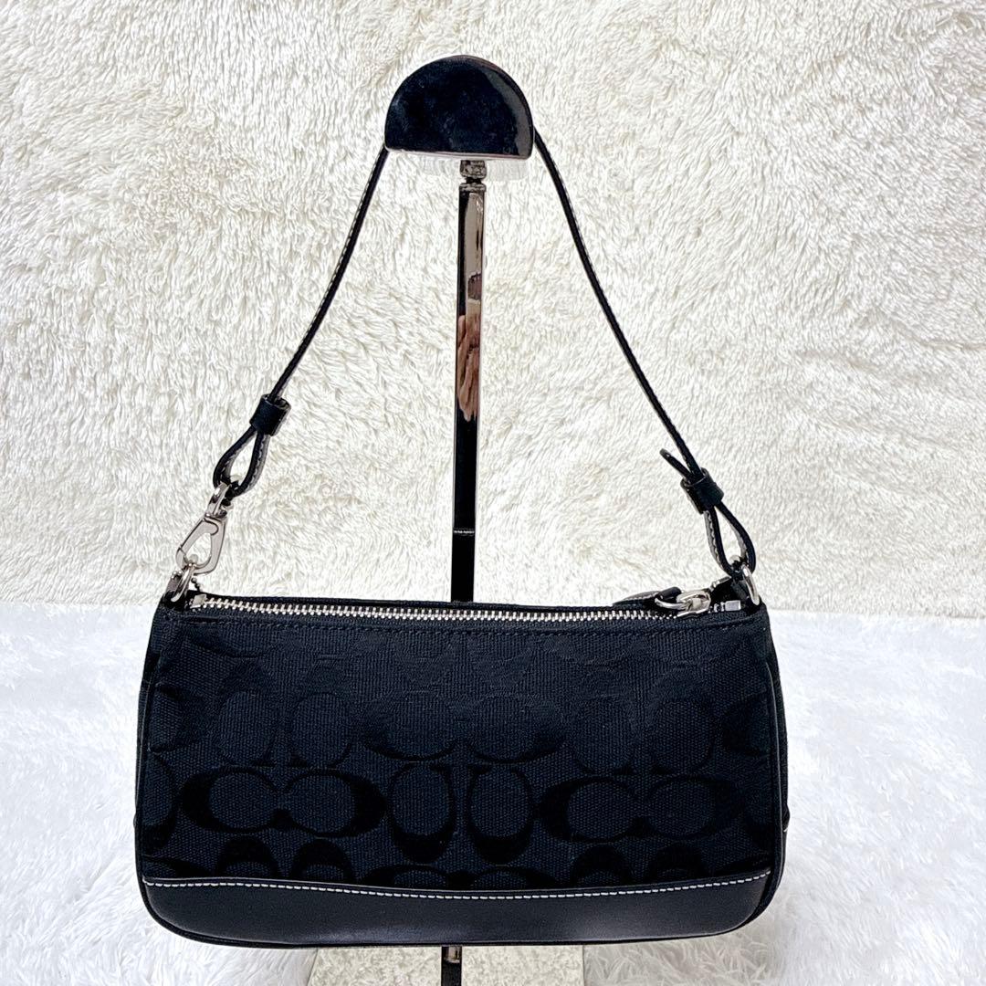 極美品✨コーチ アクセサリーポーチ キャンバス レザー ブラック シグネチャー