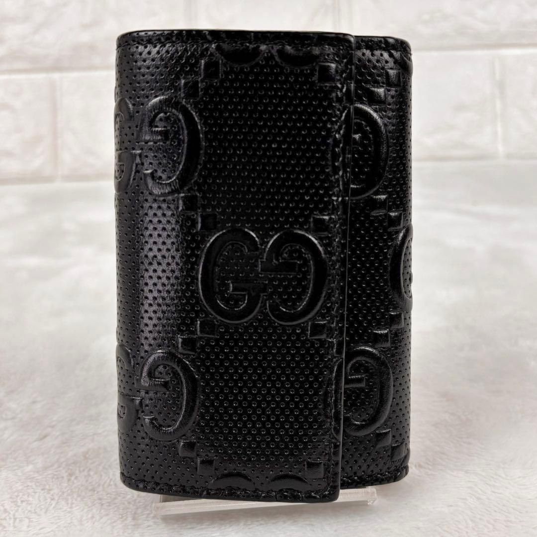 美品✨箱付き GUCCI グッチ 6連 キーケース シマ GG型押し ブラック