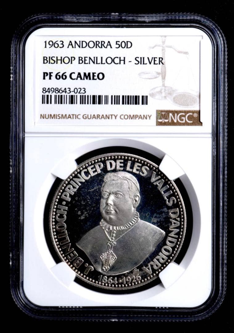 超希少)NGC PF66CAMEO アンドラ 1963 50D銀貨 ベンロック
