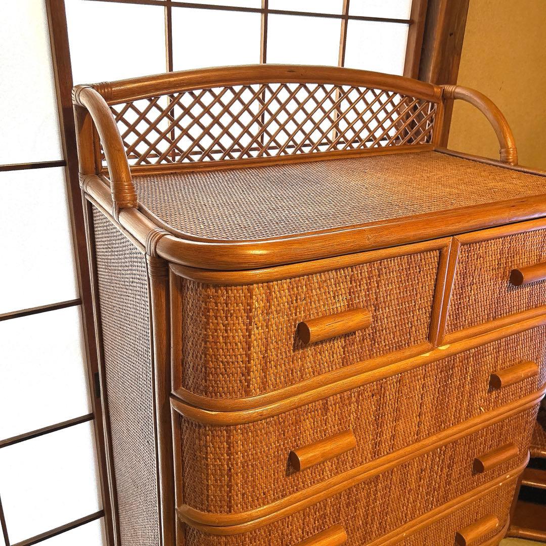 ラタン　家具　6段チェスト（タンス）　ヴィンテージ　昭和レトロ